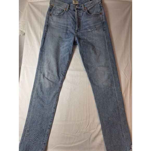 CITIZENS OF HUMANITY Liya High-Rise Classic Fit Crop Jeans Sz 24 Light Blue Torn - Picture 1 of 10